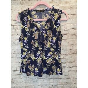 Always Indigo Floral Sleeveless Blouse Womens Size Medium